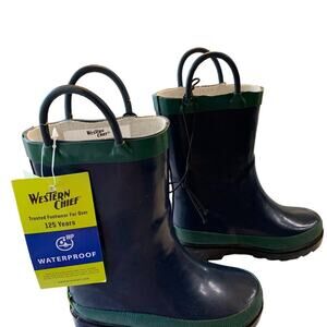 Western Chief Classic FIRECHIEF-NAVY Boys Waterproof Rubber Rain Boots, Size 7/8